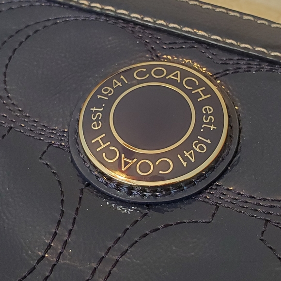 Coach Patent Marine Navy Blue Leather Logo Mini Tote Purse - Picture 8 of 16